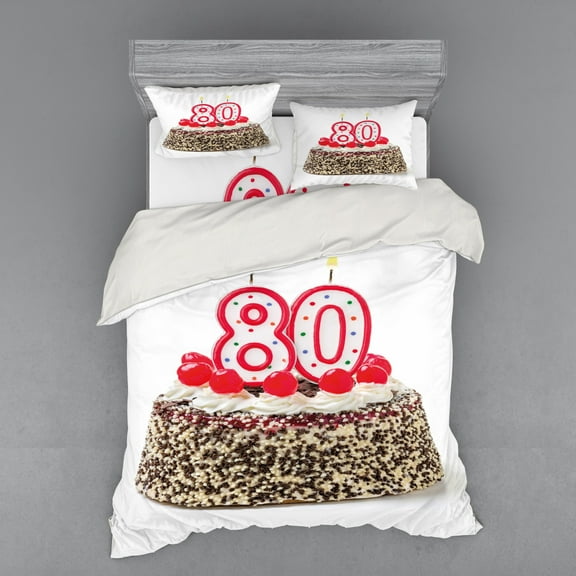 Ambesonne Colorful Bedding Set 4 Pcs, Party Cake Cherries, Queen, Multicolor