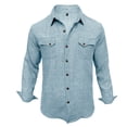 thumbnail image 4 of Western Shirts for Mens Cowboy Shirt Linen Short Sleeve Button Down Shirt Casual Work Shirts with Double Pocket Light Blue, 4 of 7