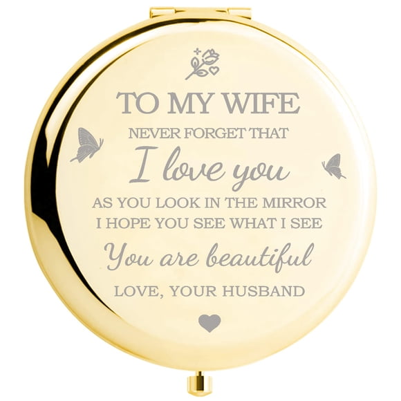 Espejo compacto Yountown I Love You Wife grabado en oro