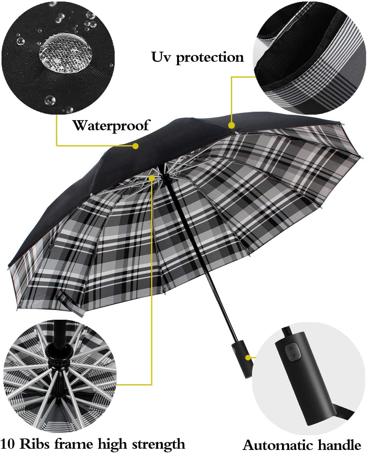 Windproof Travel Umbrella Double Layer Compact Inverted Umbrella Automatic open and close Folding Reverse Umbrella for Men Women 10 ribs 