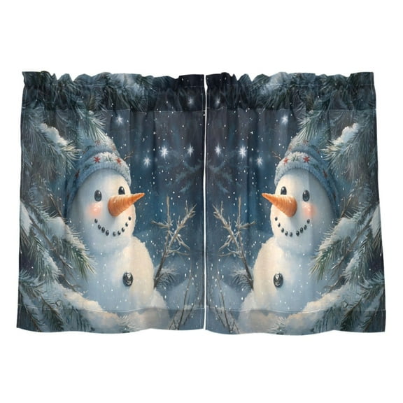Winter Snowman Kitchen Curtains Tier Set 27x24 Inch 2 Panels Semi Sheer Light Filtering Privacy UV Protection