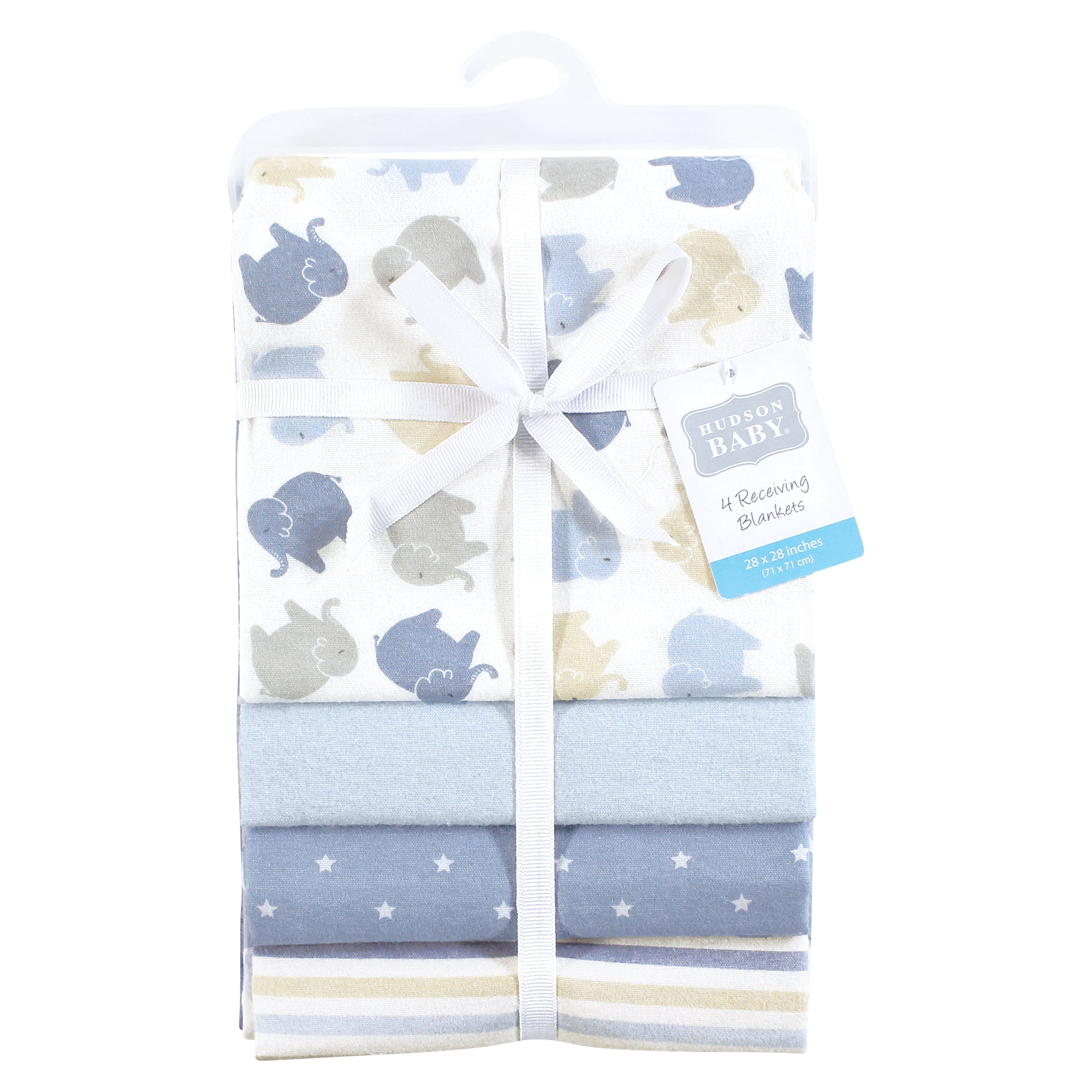 Hudson Baby Unisex Baby Cotton Poly Flannel Receiving Blankets, Multi Color Boy Elephant, One Size
