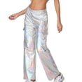 thumbnail image 4 of LEWKW Womens Metallic 2 Piece Outfits Sleeveless Mock Neck Crop Top And Shiny Cargo Pants Matching Sets Holographic Festival Party Clubwear, 4 of 5