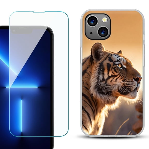 OneToughShield ® for iPhone 15 Fashion Phone Case, with Tempered Glass Screen Protector - Tiger
