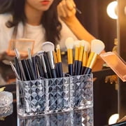 Yonrjhukm Cosmetic Organizer with Three Compartments, Transparent Acrylic Makeup Brush and Eyebrow Pencil Storage Box, Stylish and Functional Vanity Solution for Beauty Tools & Accessories