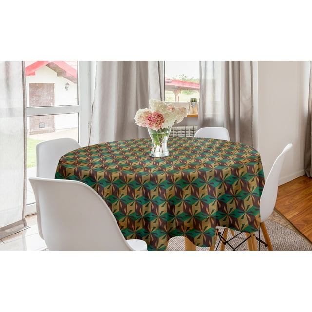 Abstract Round Tablecloth, Vintage Floor Tiling Pattern Inspired Grungy Rhombus Shapes, Circle Table Cloth Cover for Dining Room Kitchen Decor, 60", Pale Brown Chocolate, by Ambesonne