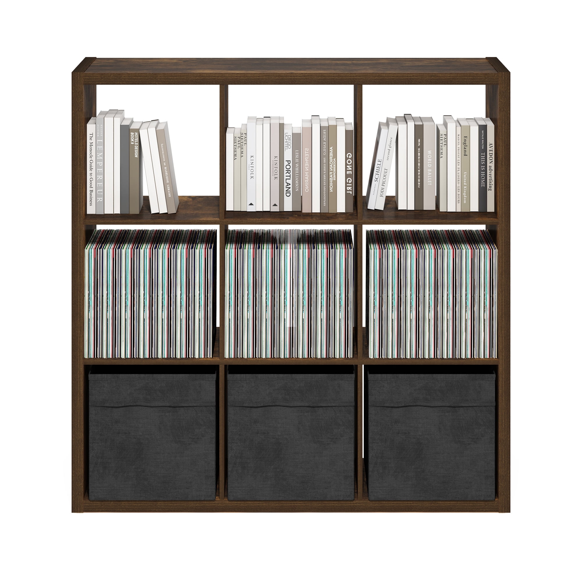 Furinno CUBICLE Open Back Decorative Cube Storage Organizer in 9-Cube Amber Pine