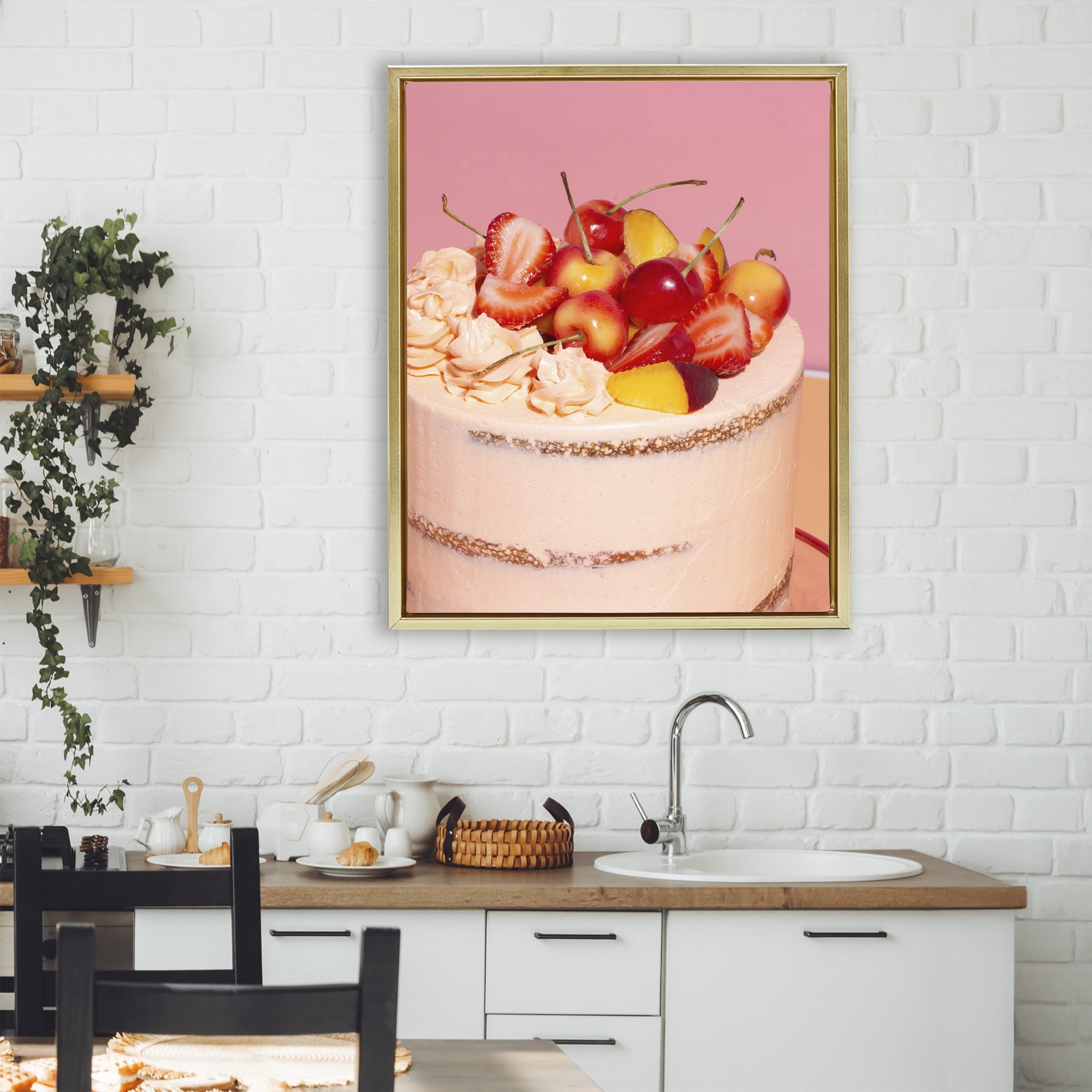 Stupell Industries Strawberry Fruit Cake Gold Framed Floater Canvas Wall Art, design by LISH Creative