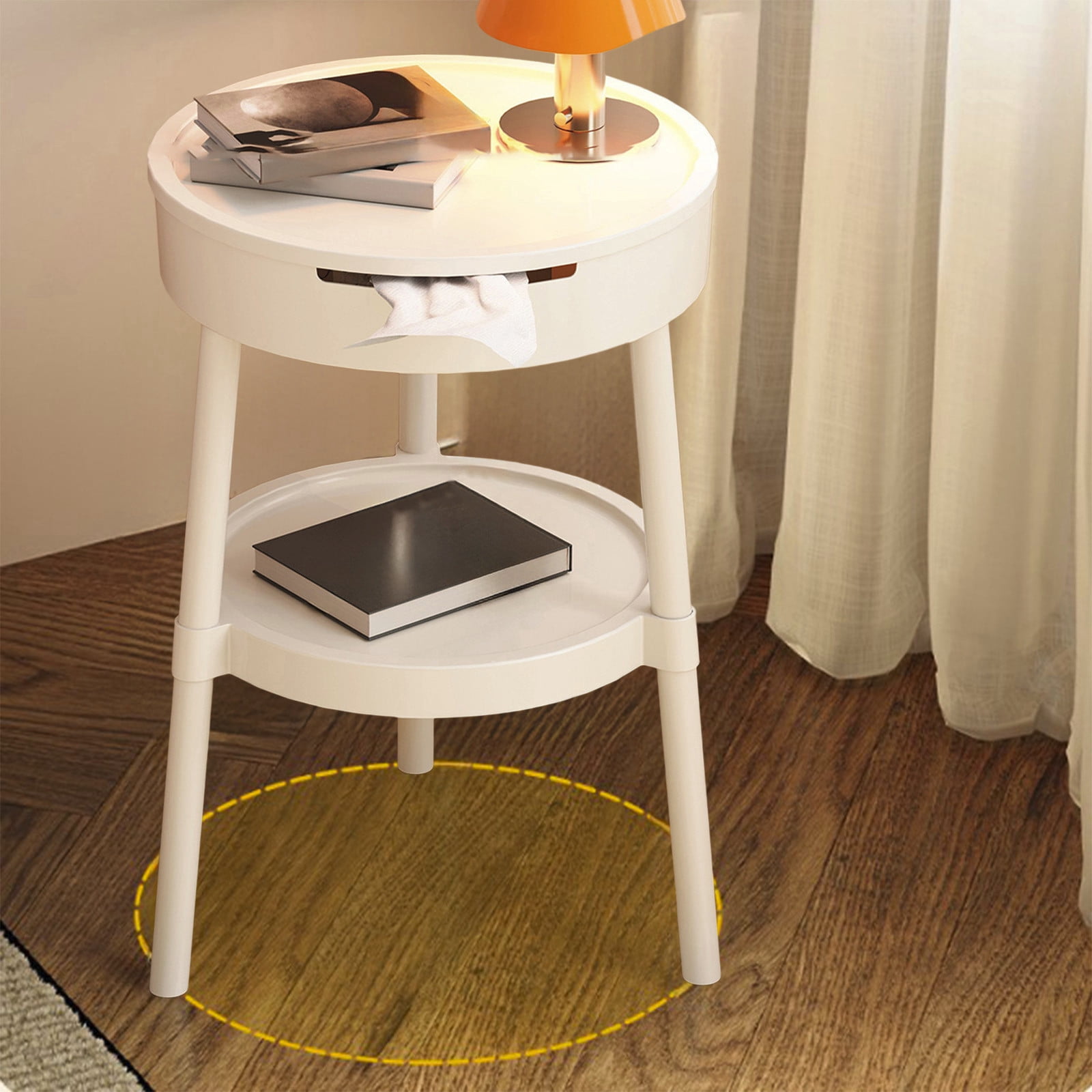 Modern Multifunctional Side Table with Drawer Storage Shelf for Living Room Bedroom Office, Portable Lightweight End Table Nightstand Study Desk Organizer