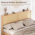 thumbnail image 5 of Studyset Natural Rattan King Size Bed Frame with Sliding Barn Door Storage Cabinets and Headboard, Boho Farmhouse Wood Platform Bed with Solid Wood Legs Support, No Box Spring Needed, 5 of 8