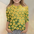 thumbnail image 2 of Cute Teen Girl Shirts Size 7 Summer 3/4 Sleeve Daisy Printed Tee Tops Casual Soft Lightweight Big Sister Outfit Crew Neck Shirts Green 5-6 Years, 2 of 5