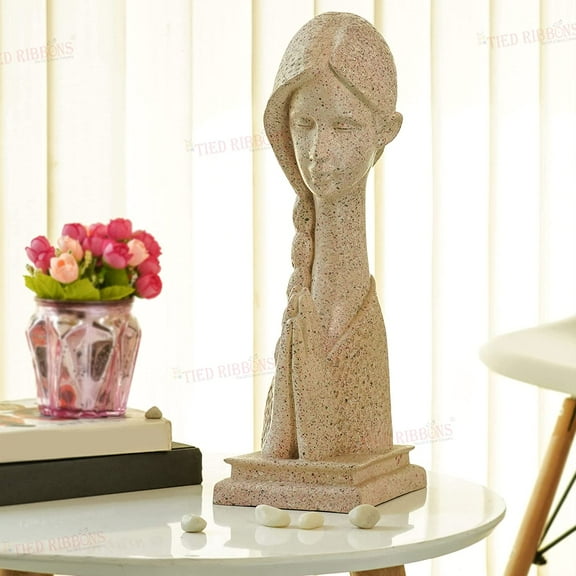 TIED RIBBONS Namaste Lady Statue Welcome Lady Sandstone Sculpture Ornament - Handmade Women Statue for Garden Outdoor Indoor Bedroom Entrance, Christmas Decoration (Resin, 36.8 x 10.1 Cm)