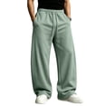 thumbnail image 2 of Men Soft Loose Wide Leg Pants Elastic Drawstring Waist Athletic Casual Jogger Sweatpants Streetwear Trousers With Side Pockets M, 2 of 8