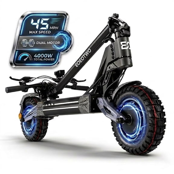 EOEOTWO K2MAX Dual Motor Electric Scooter for Adults, 4000W Peak 45MPH Fast Off-Road E-Scooter, 60V 27Ah Battery 42 Miles Range, 11" All-Terrain Tires Foldable Commuting Scooter UL2272