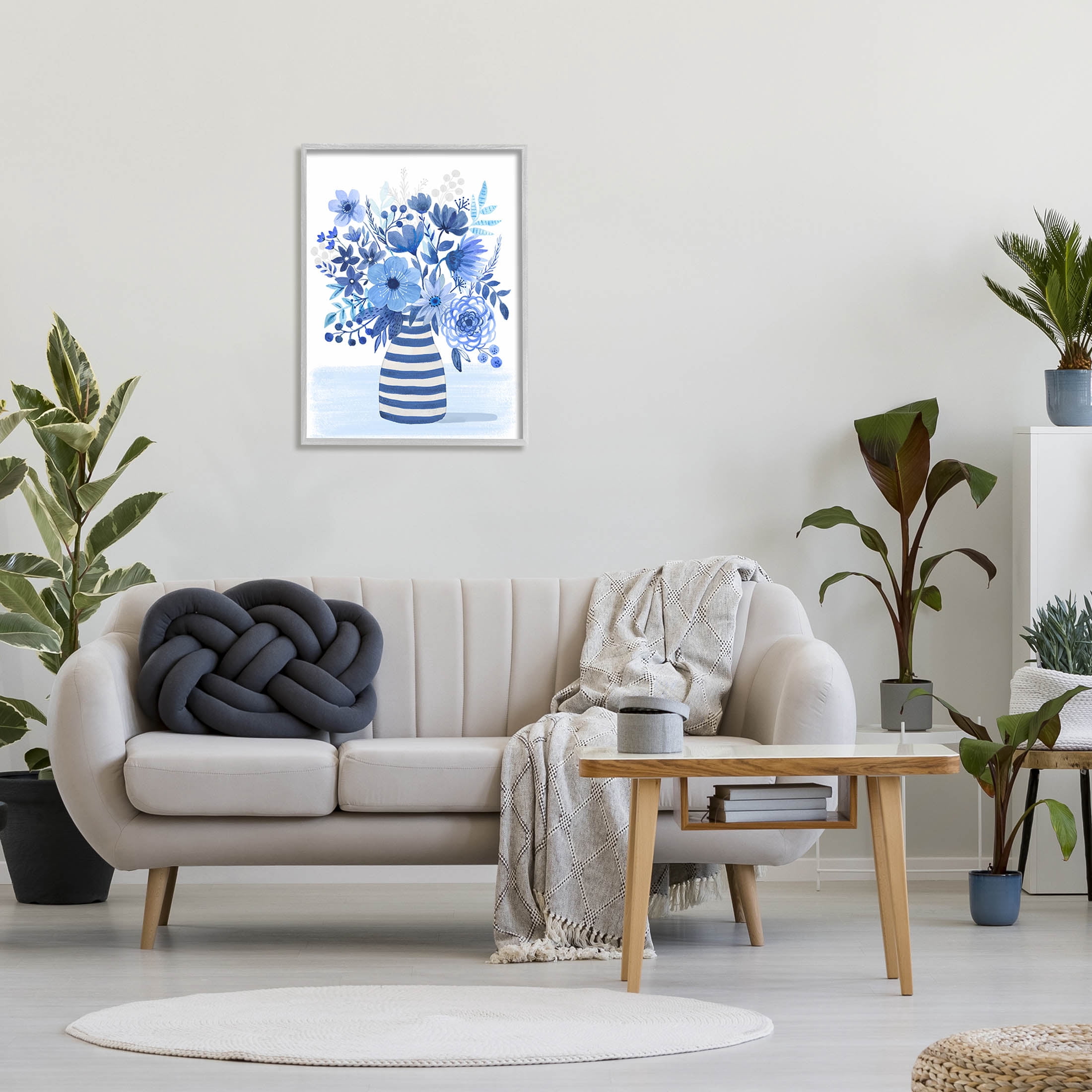 Blue Mixed Flower Bouquet Botanical & Floral Graphic Art Gray Framed Art Print Wall Art
