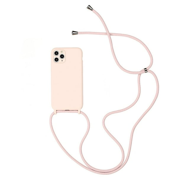 Fundas originales de silicona líquida para iPhone 14 13 12 11 Pro XS Max X XR SE2 8 7 Plus, funda suave de caramelo + correa para el cuello con cordón cruzado Tan Jianjun unisex