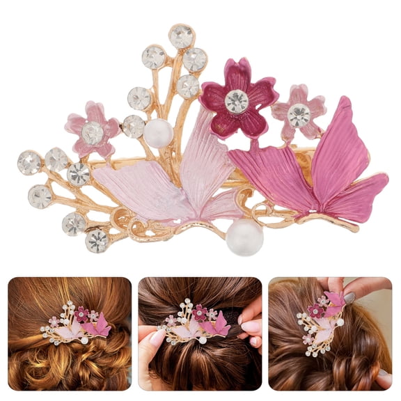 WEUVEB Hair Clips For Women Vintage Flower Hair Clip For Special Occasions In Pink 1Pcs