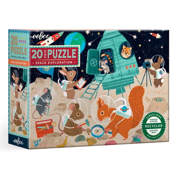 eeBoo: Space Exploration - 20 Piece Puzzle - 15 x 11" Kids Jigsaw, Oversized Glossy High-Quality Pieces, Animals On The Moon, Preschool Puzzle, Age 3