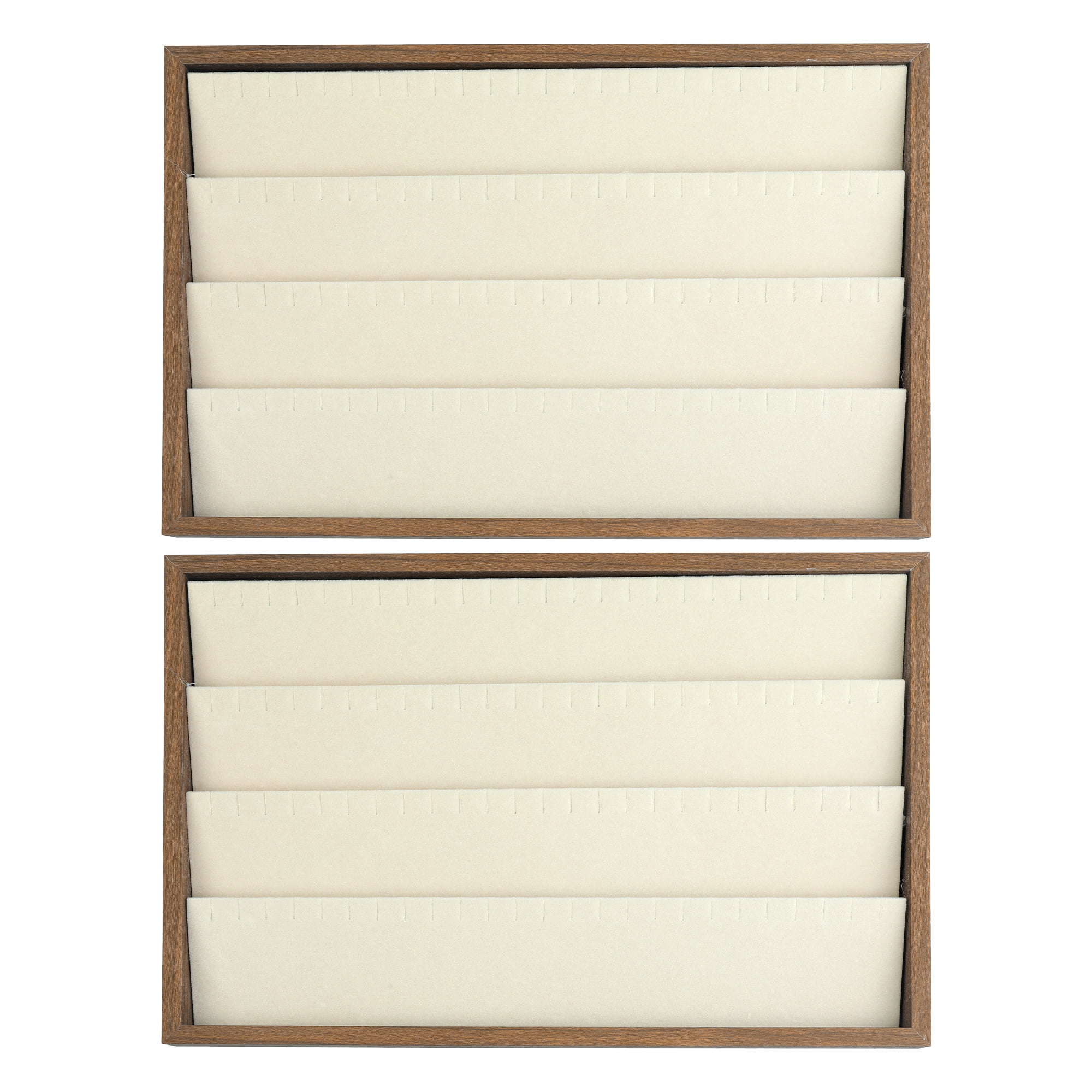 Unique Bargains Set of 2 Stackable Velvet Jewelry Organizer Trays with Removable Dividers Brown-Earrings Tray