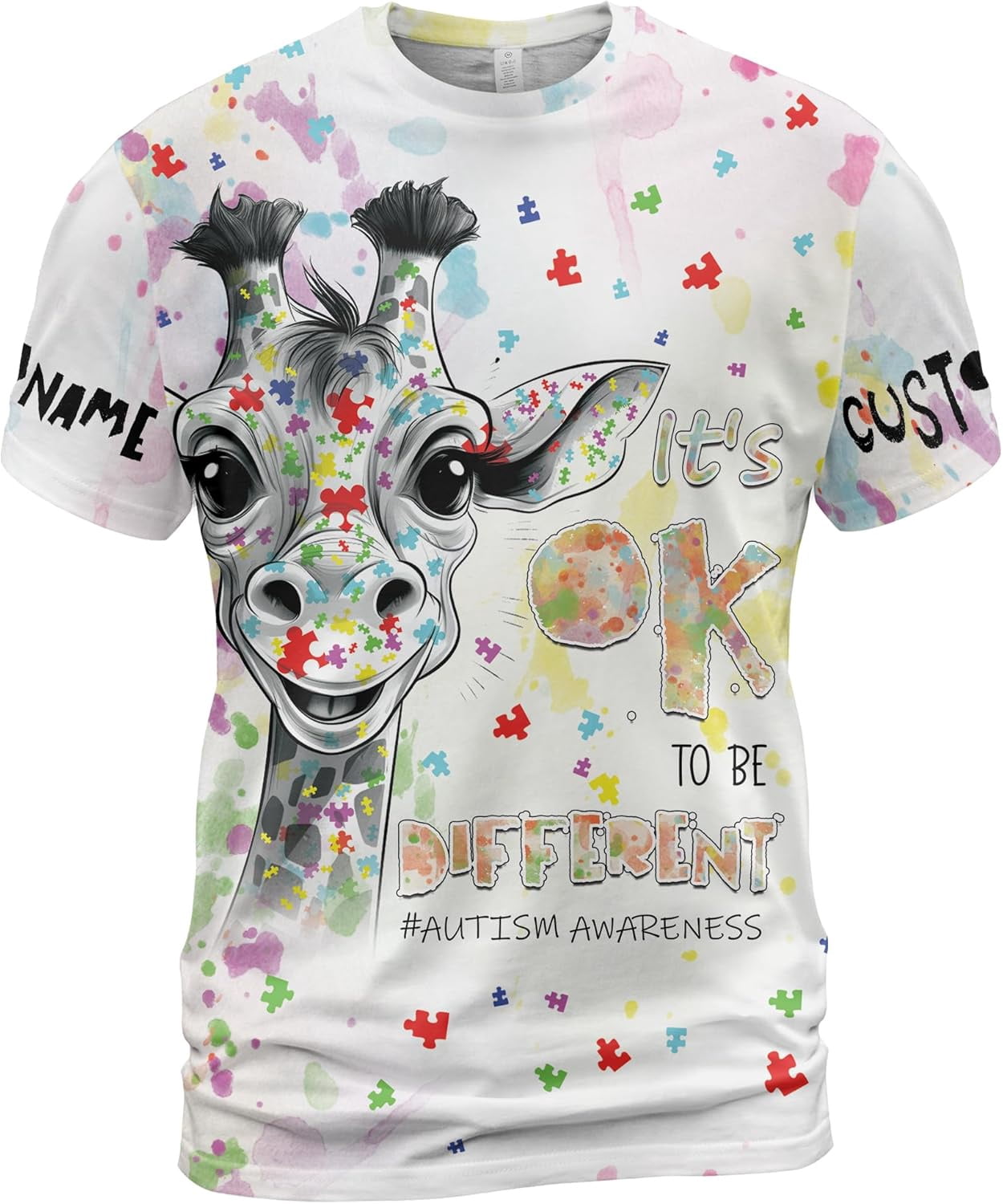 Lotusprinthandmade Personalized Autism Awareness Unisex T-shirt 3D S-5XL Multicolor (5XL), autism tee, custom name autism shirt, autism awareness graphic tee