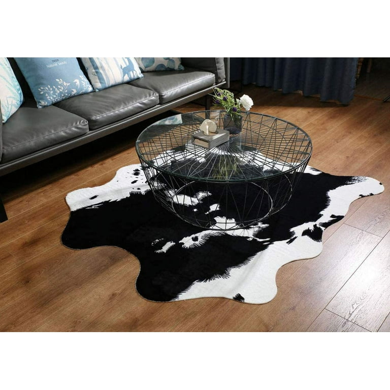 Cute Cow Print Rug Black and White Faux Cowhide Rugs Animal Printed Area Rug  Carpet for Home 4x3 Feet 