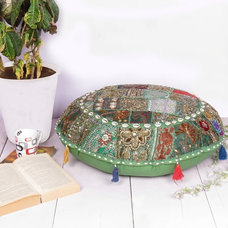 Pouf Floor Cushion Indian Boho Floor Cushion Covers Patchwork Bohemian Round Floor Pillow Ottoman Pouf Seashell- 22