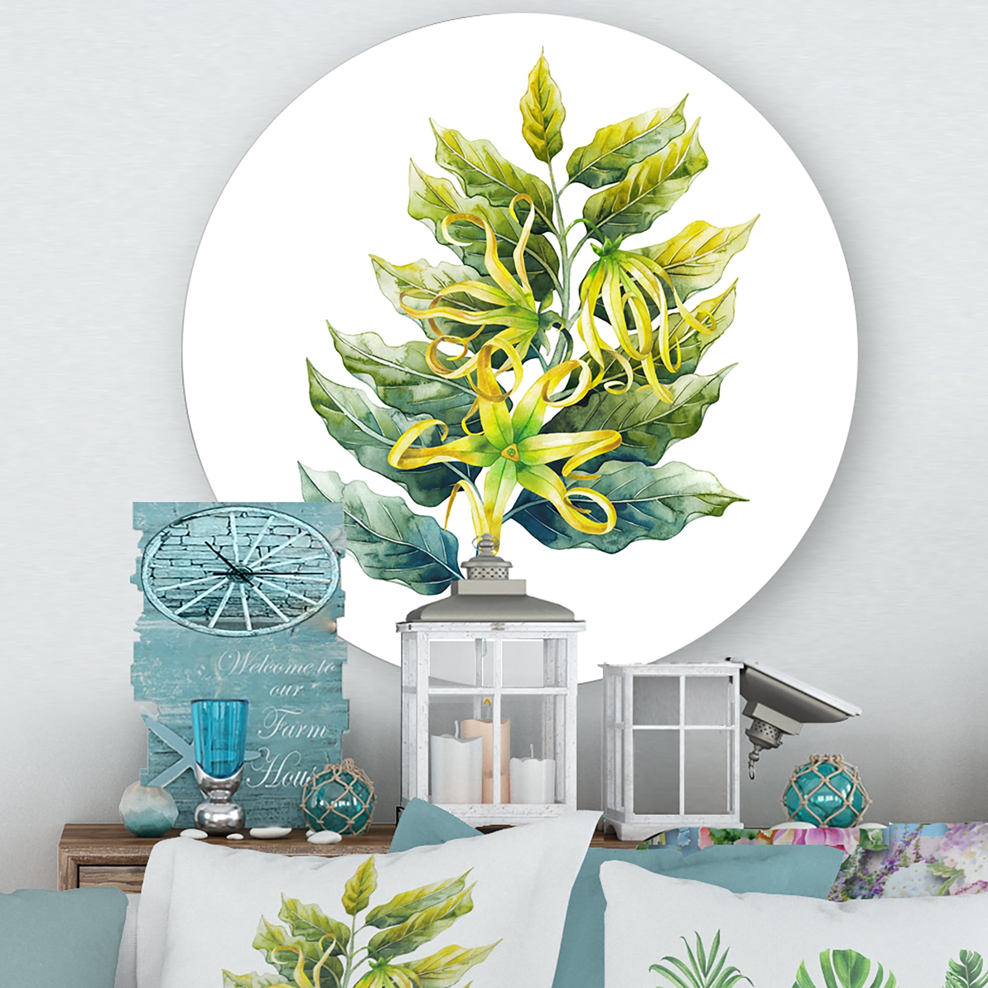 Designart 'Ylang Ylang Flower On White' Traditional Circle Metal Wall Art 23x23 - Disc of 23