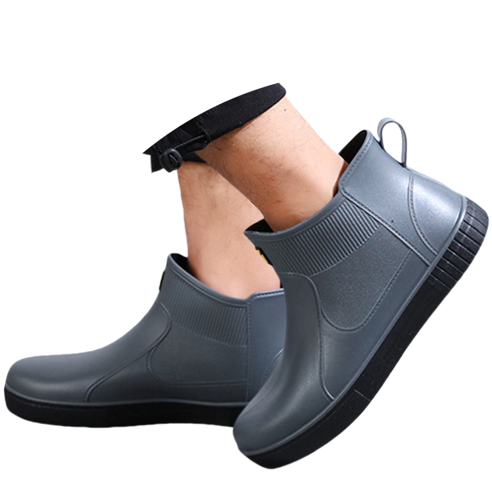 TIREOW Men's Ankle Rain Boots Slip On Deck Boots Anti-Slip Rubber Waterproof Boots Lightweight Slip-On Rain PVC Footwear for Outdoor Gardening Boating Camping Sailing River