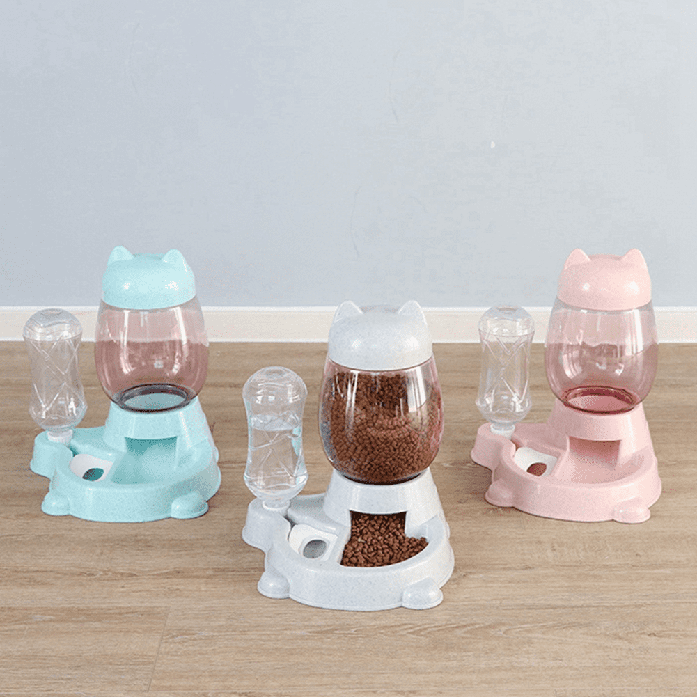 Automatic Cat Feeder, Cat Food Feeding Water Dispenser Set, Lovely Dog Cat Bowl with Water Bottle, Water Dispenser Food Dish Bowls for Small Animal