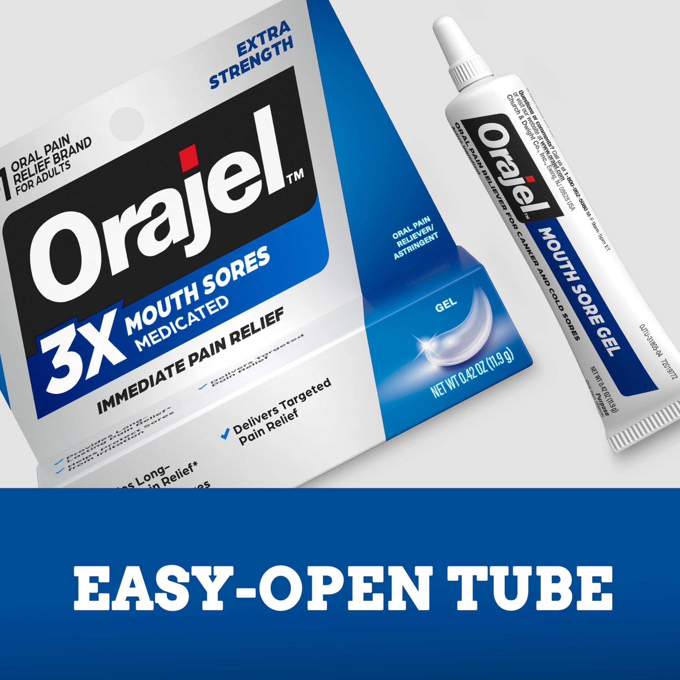 Orajel 3X Medicated for All Mouth Sores Gel with Benzocaine, Oral Pain Reliever, 0.42 oz