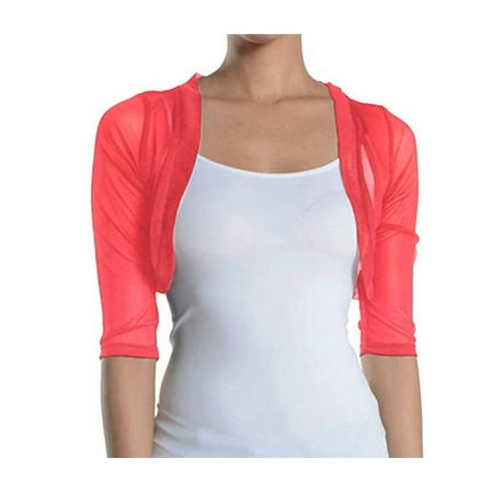 

Fashion Secrets Junior s Sheer Chiffon Bolero Shrug Jacket Cardigan 3/4 Sleeve (X Small Coral)
