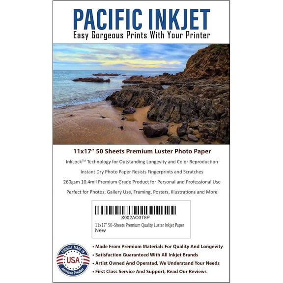 11x17 50 Sheets Professional Quality Luster Inkjet Photo Printing Paper 10.4mil 260gsm For Photo Prints with Your Inkjet Printer (11-x-17-inch)