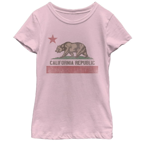 Girl's Lost Gods Distressed California Flag Graphic Tee Light Pink Medium