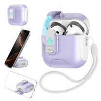 ELEHOLD Secure Lock AirPods Case with Stand For Airpods Pro 2nd Gen (2022) , Magnetic Closure Anti-Loss Strap Cute Color Design Shockproof Protective Cover Supports Wireless Charging,Whitepurple