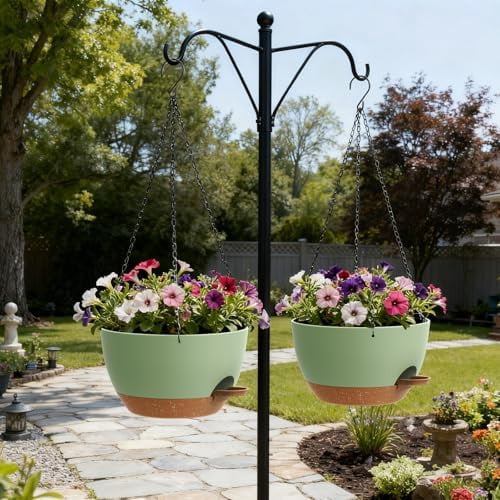 Large Self Watering Hanging Planters for Indoor Outdoor Plants, 13 Inch 2 Pack, Hanging Plant Pots with Removable 50 Oz Reservoir, Plastic Hanging Basket for Window, Porch, Garden