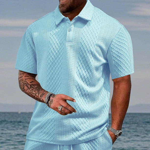 pstuiky camisetas de hombre, Blusa de manga corta con cuello vuelto y botones transpirables de color liso a la moda para hombre camisas casuales para hombre xxl