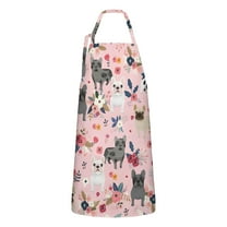 French Bulldog Dog with Pioneer Flower Apron-Garden Aprons for Women with Pockets-Cotton Linen Waterproof Kitchen Cooking Gardening Aprons Adjustable for Kitchen,Cooking,BBQ and Salon 33x27 Inch