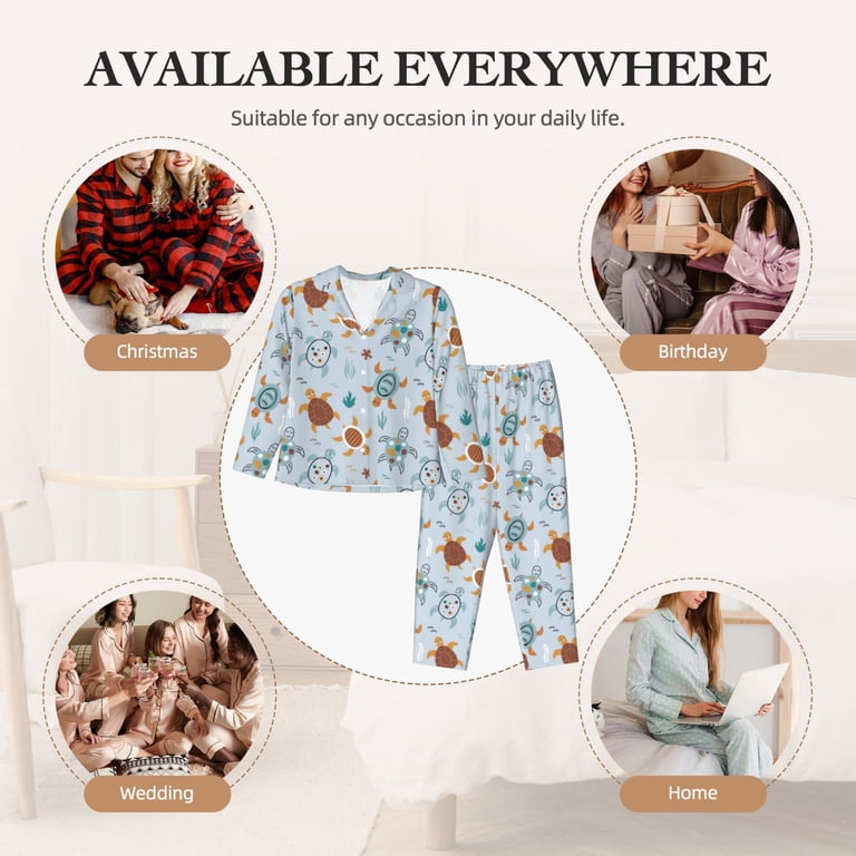 Uemuo Sea Turtle Pattern Womens Pajama Sets,PJ Set for Women