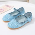 thumbnail image 2 of KPOPLK Girls Slip on Mary Jane Ballet Flats Glitter Wedding Party Bridesmaids Flower Girl Princess Dress Shoes for Kid Toddler Size 13.5,Blue, 2 of 8