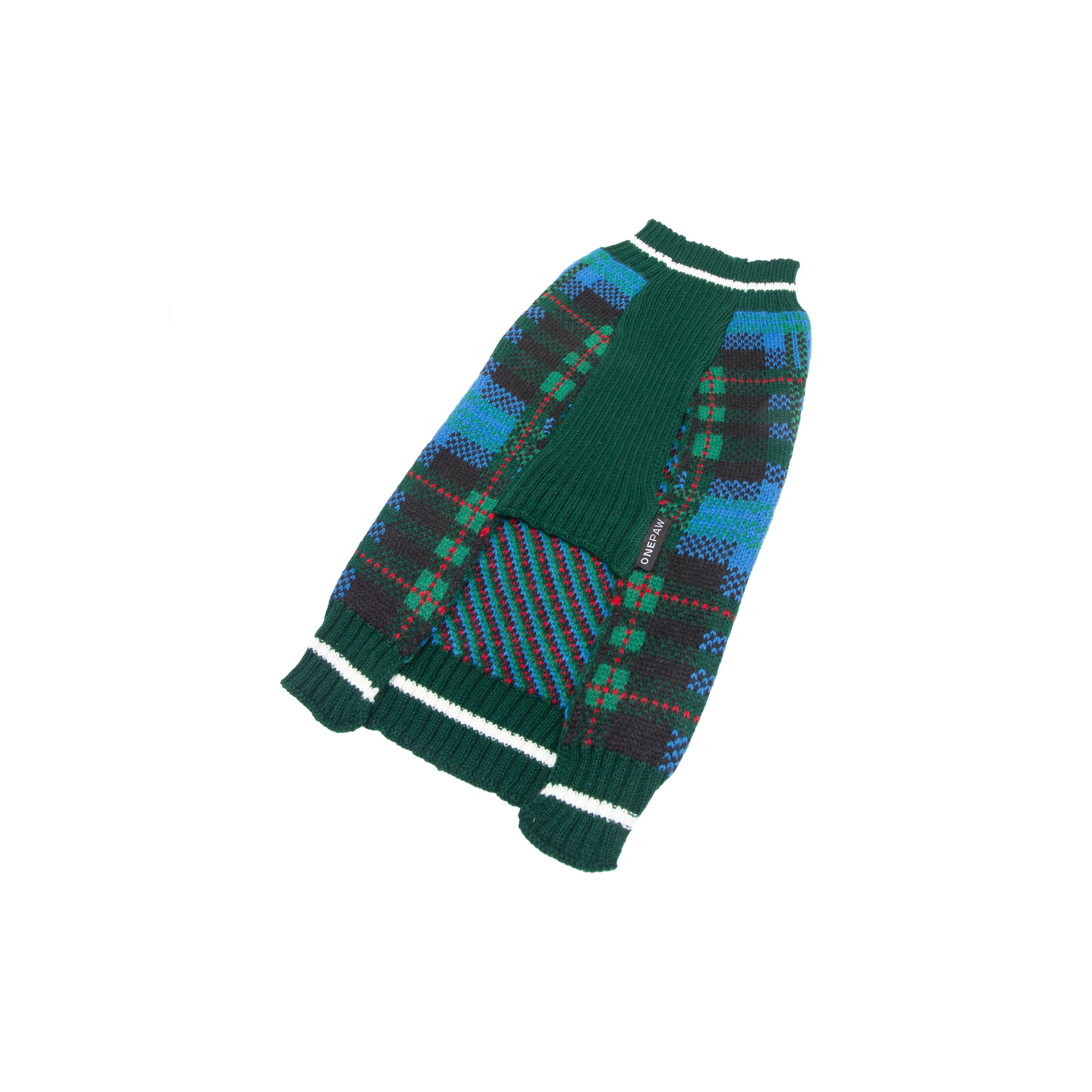 One Paw, Holiday Plaid Sweater, Dog Sweater, Classic Plaid Pattern, ONEPAW EX HOLIDAY SWEATER
