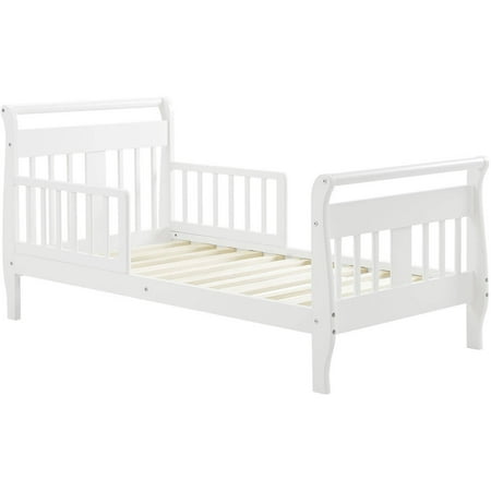 Baby Relax Sleigh Kids Wood Toddler Bed with Safety Guardrails, White