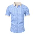 thumbnail image 5 of VeFlora Kids Oktoberfest Lederhosen Shirt, Boys Traditional Bavarian Plaid Stand Collar Long Sleeve Shirt, Lightweight Casual Top for Party and Daily Wear(Light Blue2/4-5 Years), 5 of 5