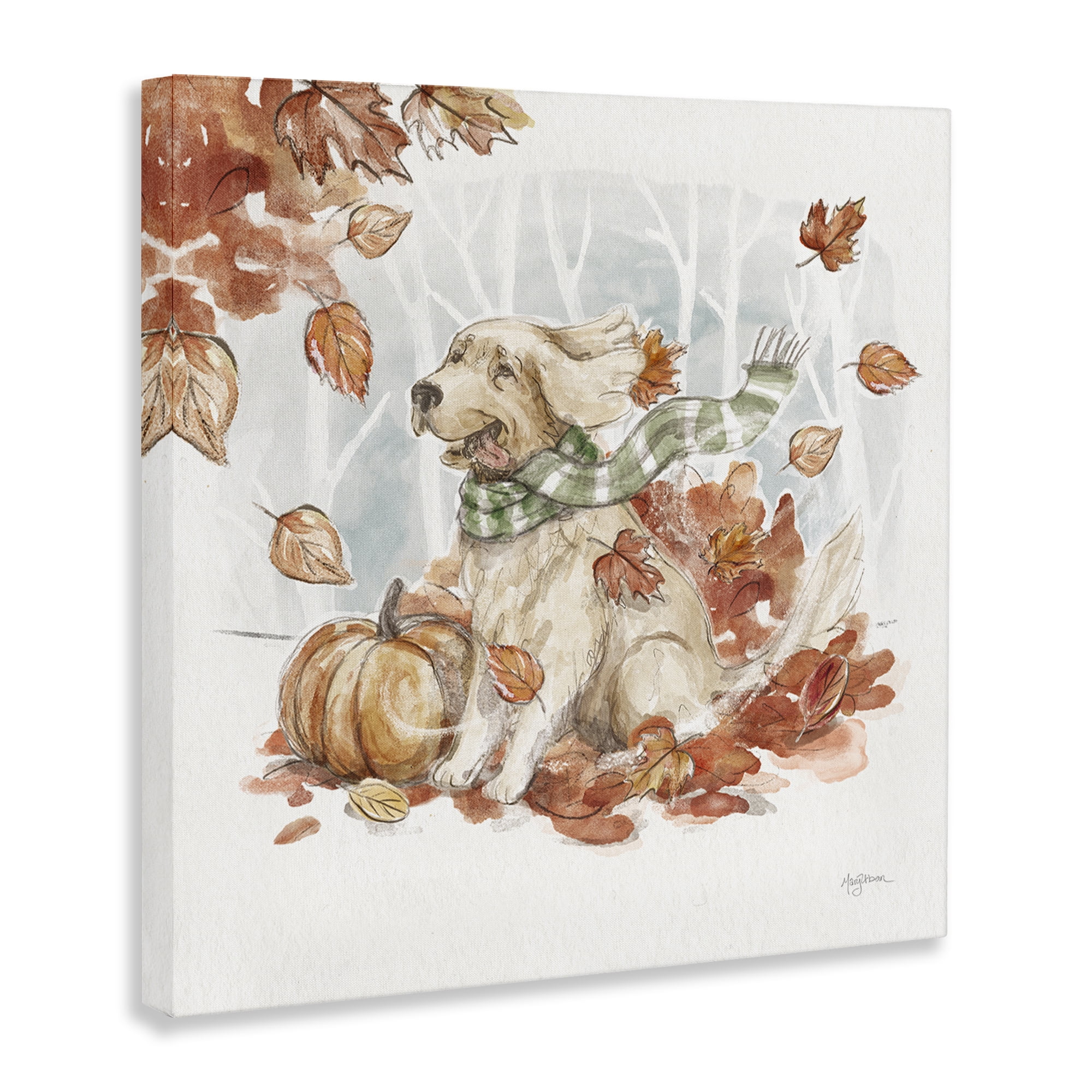 Stupell Industries Happy Autumn Labrador Holiday Painting Gallery Wrapped Canvas Art Prints Wall Art, 36 x 36