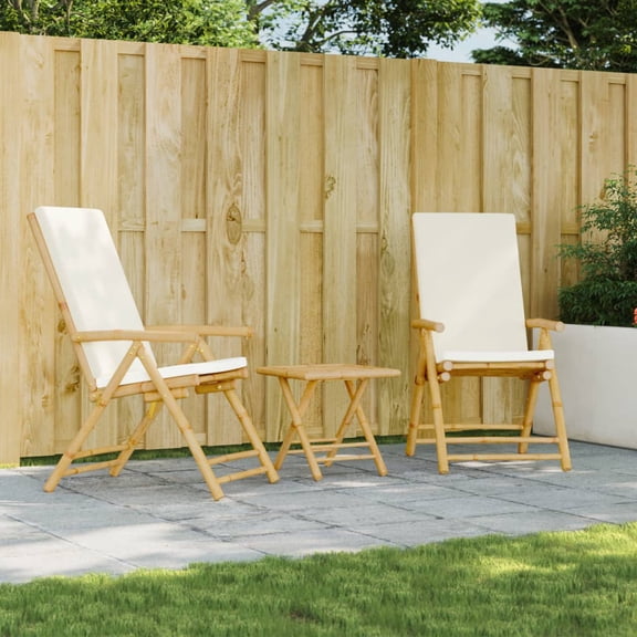 vidaXL Folding Bistro Chairs with Cushions Armchair Outdoor Furniture Bamboo