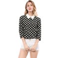 thumbnail image 3 of Disfraz de Halloween mujer Allegra K Polka Dots Contraste Peter Pan Collar Top 3/4 Mangas Blusa Negro M, 3 of 6