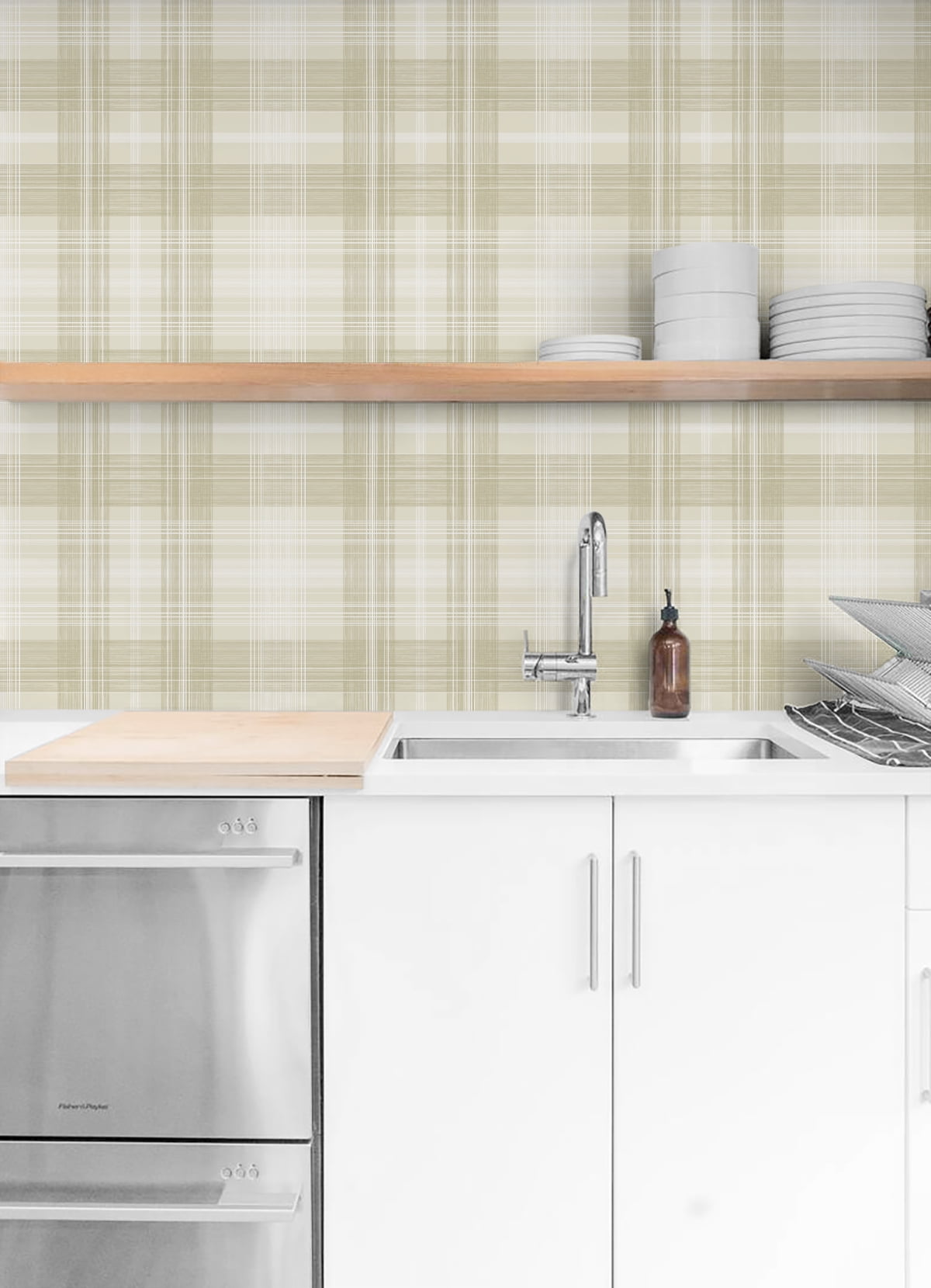 Stacy Garcia Home Sand Dollar Crossroads Plaid Peel and Stick Wallpaper - 20.5 in. W x 10 ft. L Roll
