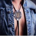 thumbnail image 3 of GHSDFBB Golden Initial A to Z in Flower Nursery Cowboy Bolo Tie with Cowhide Rope, 3 of 4