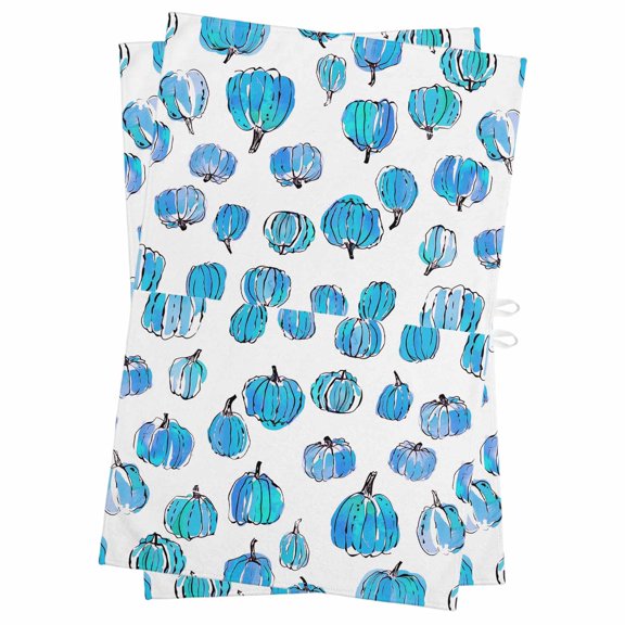 Blue Pumpkins Fall Kitchen Towels Set of 2, Water Absorbent Dish Towel, Watercolor Thanksgiving Decorative Hand Towels - Quick Drying Cloth for Cooking Baking, 18x28 Inch