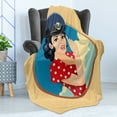 thumbnail image 4 of Pin up Girl Soft Flannel Fleece Blanket, Hand Drawn Illustration of a Curly Brunette Woman Wearing a Pilot Captain Hat, Cozy Plush for Indoor and Outdoor Use, 70" x 90", Multicolor, by Ambesonne, 4 of 5