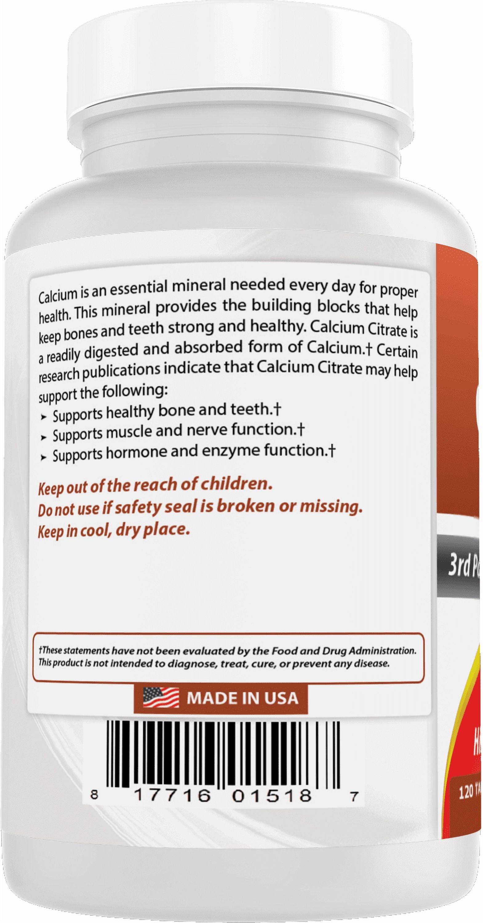 (3 pack) Best Naturals Calcium Citrate with Vitamin D-3 120 Tablets